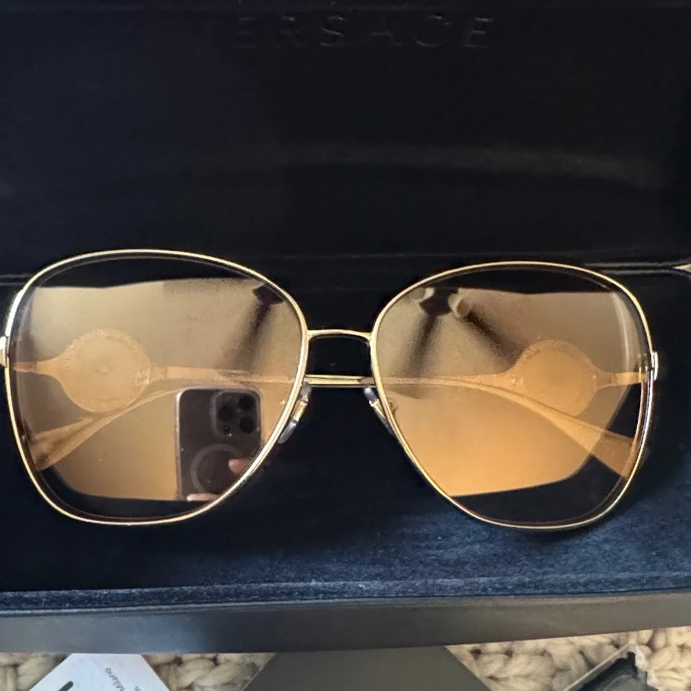 Versace Gold Metal Frame Sunglasses with Brown Lenses